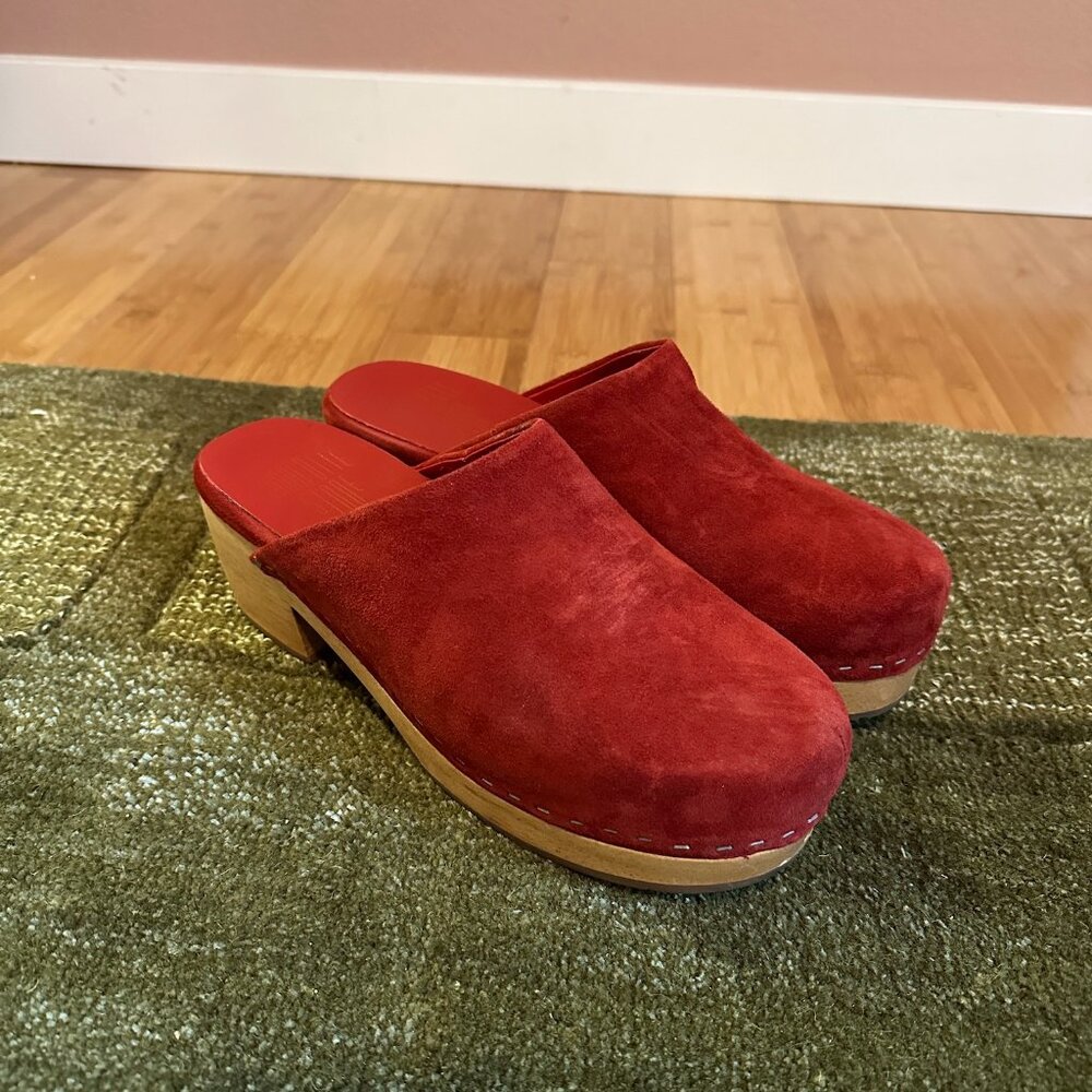 Charlotte Stone Red Suede Clogs